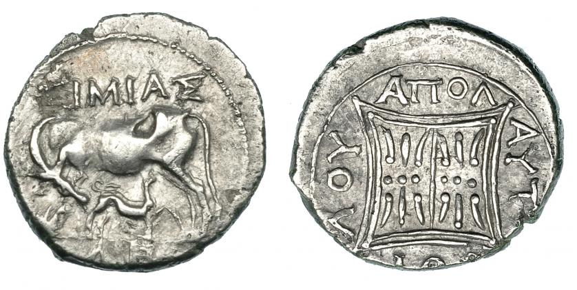 120   -  ILIRIA. APOLONIA. Dracma. Post. 229 a.C. A/ Vaca amantando ternero a izq. R/ Cuadrado con decoración. AR 3,12 g. COP-381. SBG-1879 (vte.). MBC.