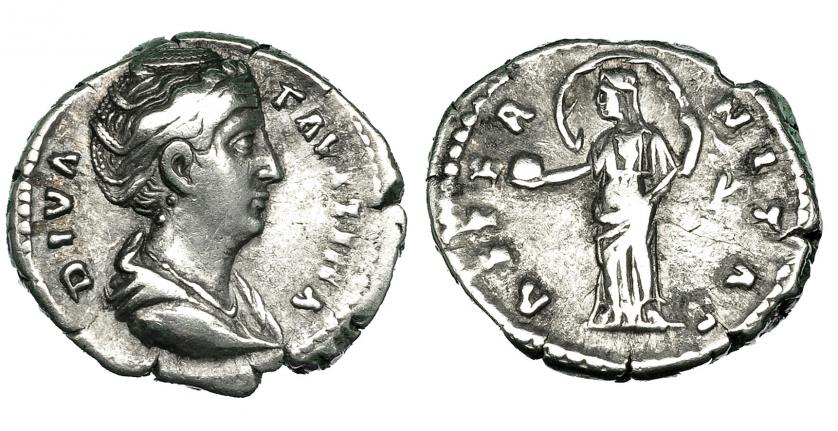 254   -  FAUSTINA LA MAYOR. Denario. Roma (post. 141). A/ DIVA FAVSTINA. R/ Providentia con velo y globo; AETERNITAS. RIC-351. MBC-/BC+.