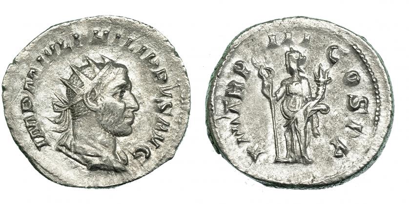 295   -  FILIPO I. Antoniniano. Roma (246). R/ Felicitas; TR. P. III. COS. RIC-3. MBC+.