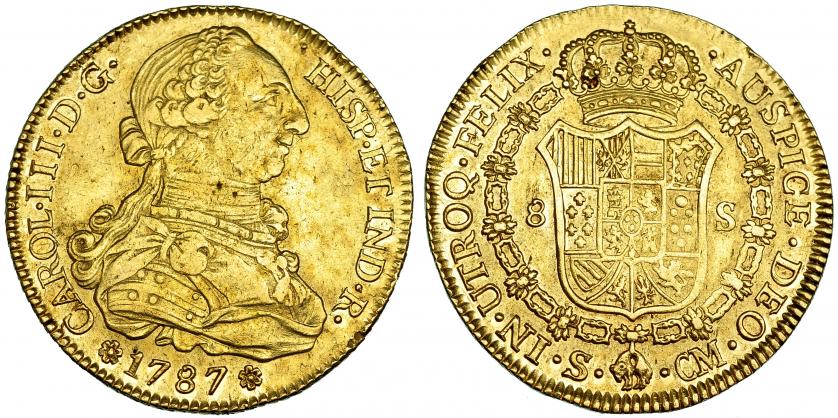 447   -  8 escudos. 1787. Sevilla. CM. VI-1782. R.B.O. MBC/MBC+.