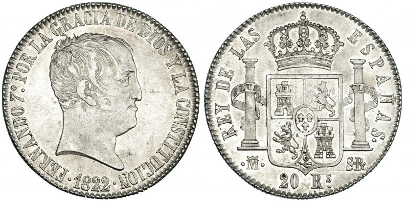 471   -  20 reales. 1822. Madrid. SR. VI-1076. Acuñación algo floja en rev. EBC-.