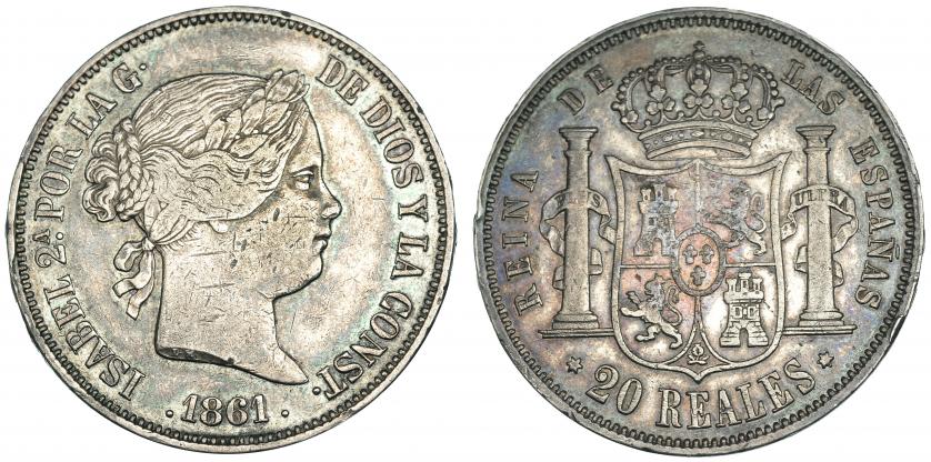 497   -  20 reales. 1861. Madrid. VI-517. Rayitas y golpecitos. MBC-