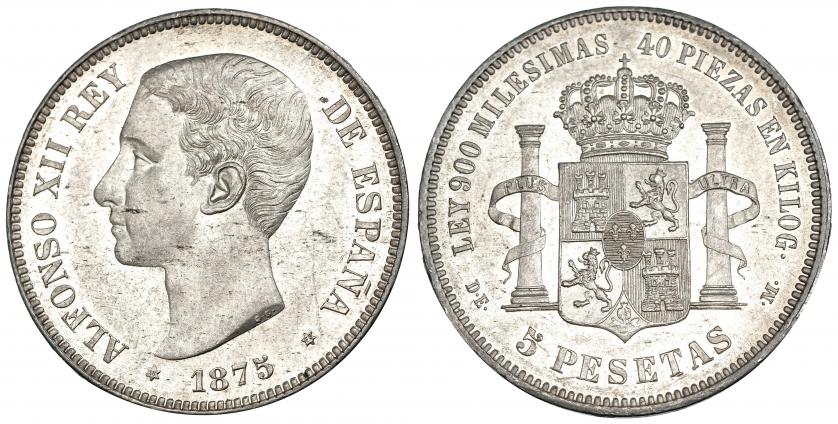 511   -  5 pesetas. 1875* 18-75. Madrid. DEM. VII-81. B.O: EBC+.