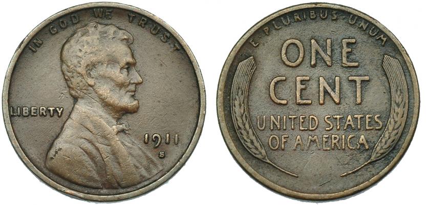 584   -  ESTADOS UNIDOS DE AMÉRICA. 1 centavo. 1911-S. KM-132. MBC-. Escasa.