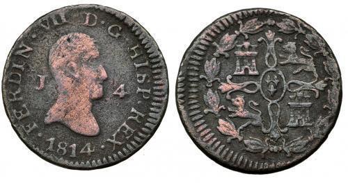 29   -  FERNANDO VII. 4 maravedíes. 1814. Jubia. VI-166. Rev. algo descentrado. BC+/MBC-. Rara.