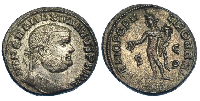 211   -  GALERIO MAXIMIANO. Follis. Alejandría (302-303). R/ GENIO POPVLI ROMANI. RIC-34b. R.P.O. EBC-.