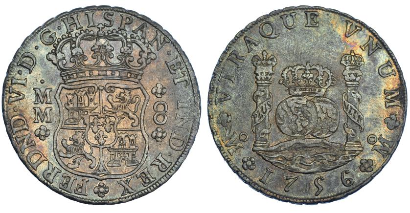 306   -  8 reales. 1756. México. MM. VI-367. Pátina oscura. EBC-/MBC+.