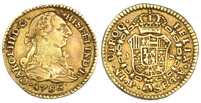 314   -  Escudo. 1786. Popayán. SF. VI-1209. Golpe en anv. MBC-.