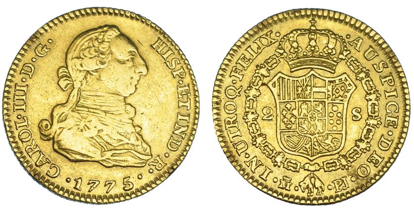 315   -  2 escudos. 1775. Madrid. PJ. VI-1287. Estuvo engarzada. MBC-/MBC.