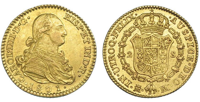 322   -  2 escudos. 1801. Madrid. FA. VI-1052.  MBC+/EBC-.