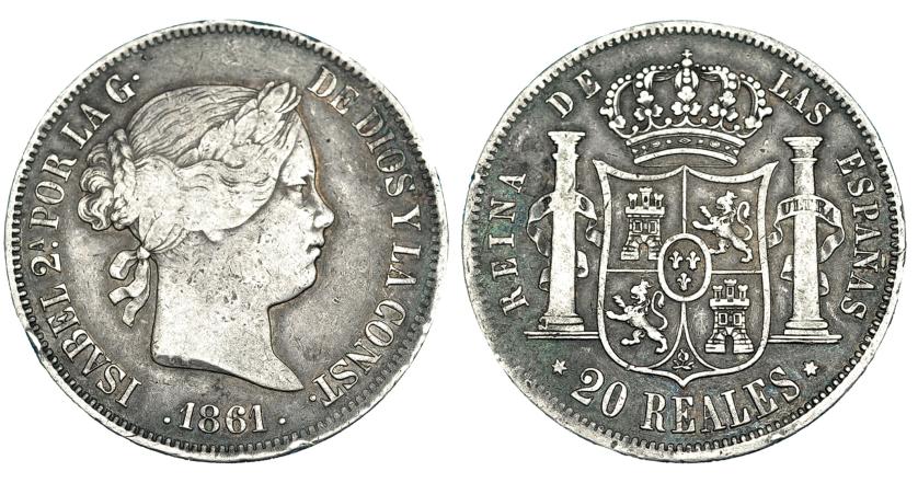 353   -  20 reales. 1861. Madrid. VI-517. Golpecitos en canto. MBC-.