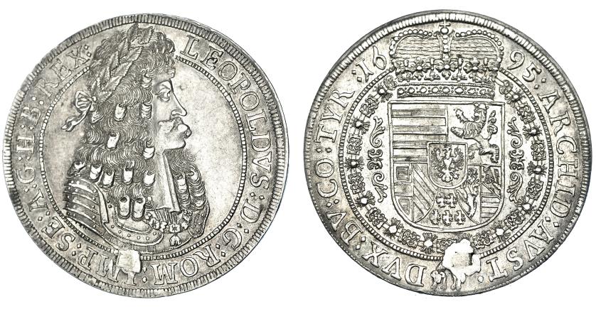 398   -  ESTADOS AUSTRIACOS. Tálero. 1695. Tirol. Leopoldo I. Agujero tapado a las 6 h. EBC.