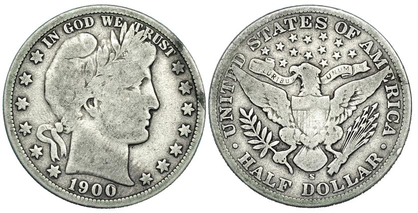 407   -  ESTADOS UNIDOS DE AMÉRICA. 1/2 dólar. 1900-S. KM-116. BC+.