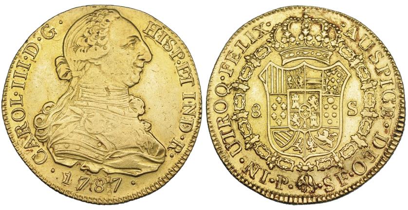 543   -  8 escudos. 1787. Popayán. SF. VI-1726. Pequeñas marcas. MBC.