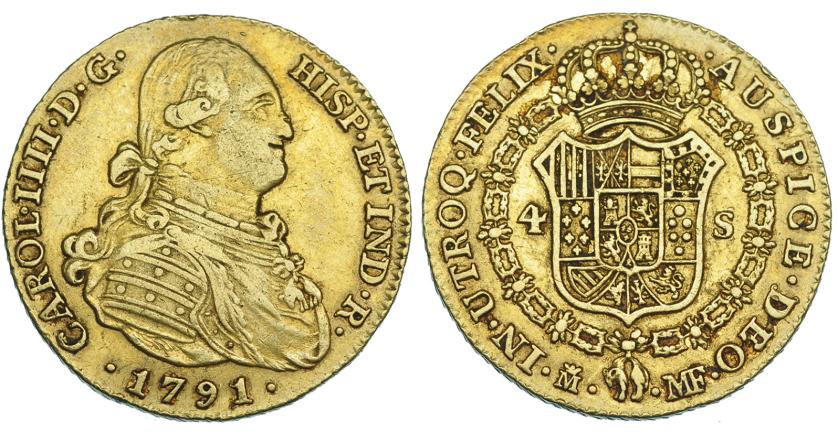 552   -  4 escudos. 1791. Madrid. MF. VI-1195. Pequeñas marcas. MBC.