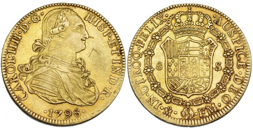 560   -  8 escudos. 1798. México. FM. VI-1334. Dos rayitas en anv. MBC.