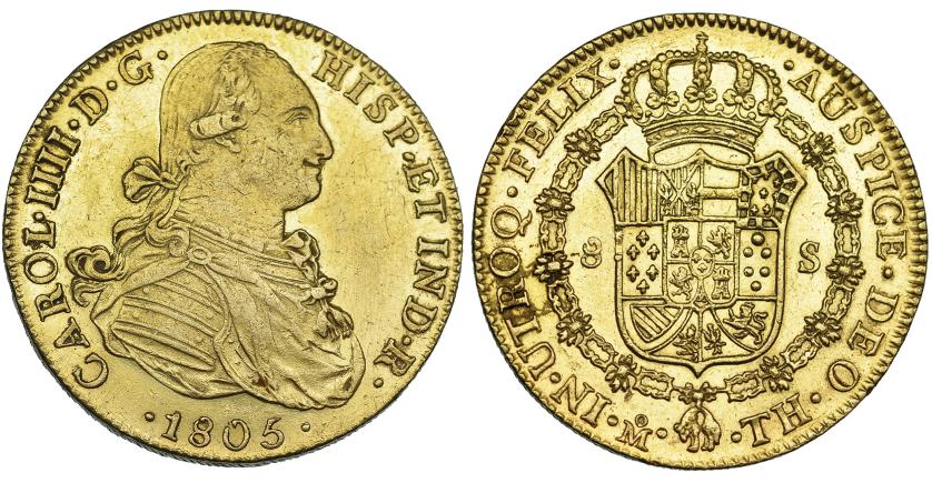 564   -  8 escudos. 1805. México. TH. VI-1342. Pequeñas marcs. MBC+/EBC-.