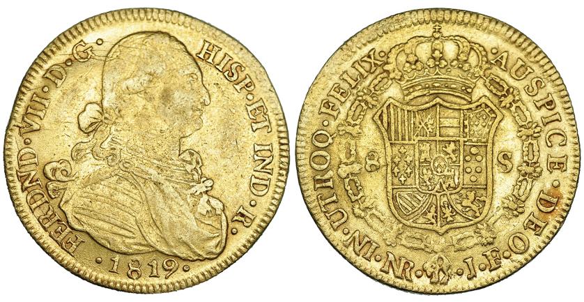 599   -  8 escudos. 1819. Nuevo Reino. JF. VI-1508. MBC-/MBC.