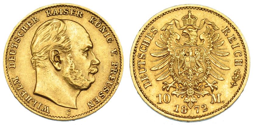 693   -  ESTADOS ALEMANES. PRUSIA. 10 marcos. 1872-C. KM-502. MBC+/EBC-.