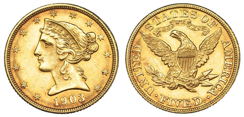 710   -  ESTADOS UNIDOS DE AMÉRICA. 5 dólares. 1903. KM-101. EBC.