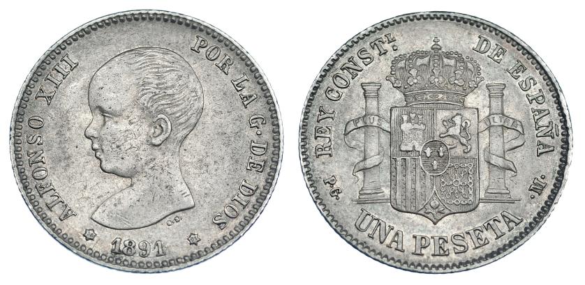 3132   -  Peseta. 1891*18-91. Madrid. PGM. VII-151. Pequeñas marcas. Pátina gris. MBC+.