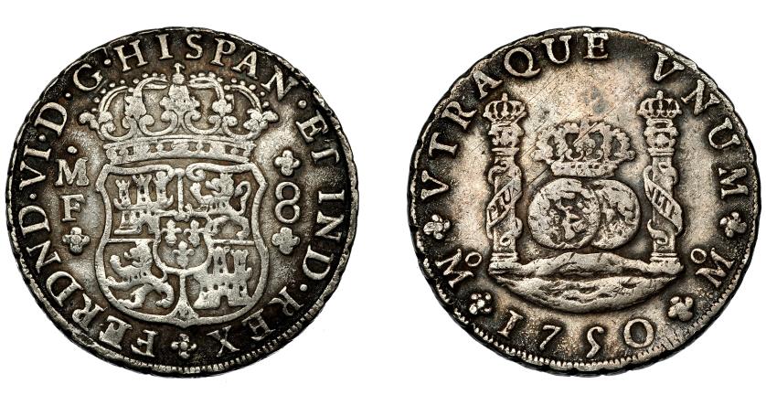 495   -  FERNANDO VI. 8 reales. 1750. México. MF. VI-358. Rayas de ajuste. MBC.