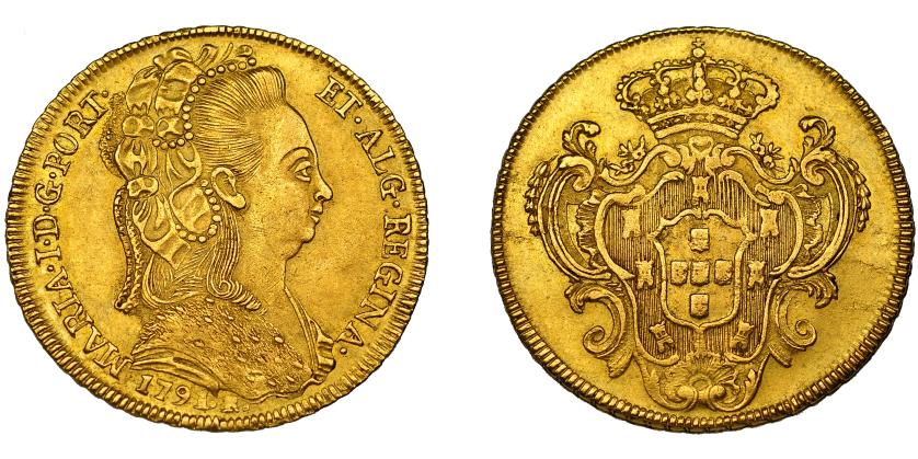 670   -  BRASIL.  María I. Peça. 1791. R (Río). GO-33.04. AU 14,32 g. 31,5 mm. MBC+.