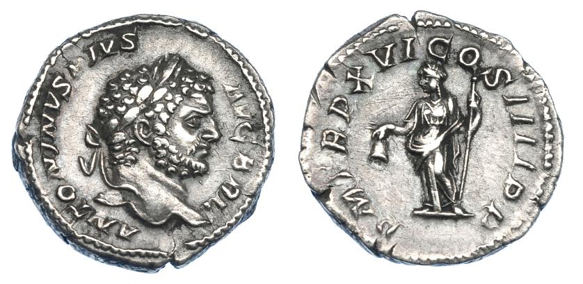 2270   -  IMPERIO ROMANO. CARACALLA. Denario. Roma (213). R/ Libertas con pileus y vara; P M TR P XVI COS IIII P P. AR 3,07 g. 18,2 mm. RIC-209 a. MBC+.