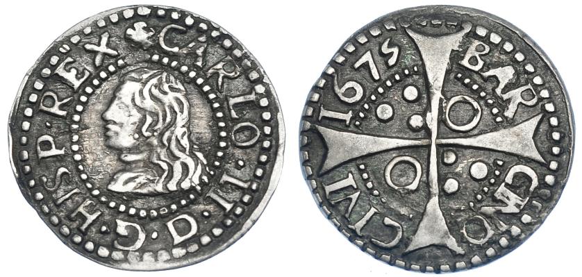 2533   -  CARLOS II. Croat. 1675. Barcelona. Ley. CARLO. D invertida. AC-200. MBC.