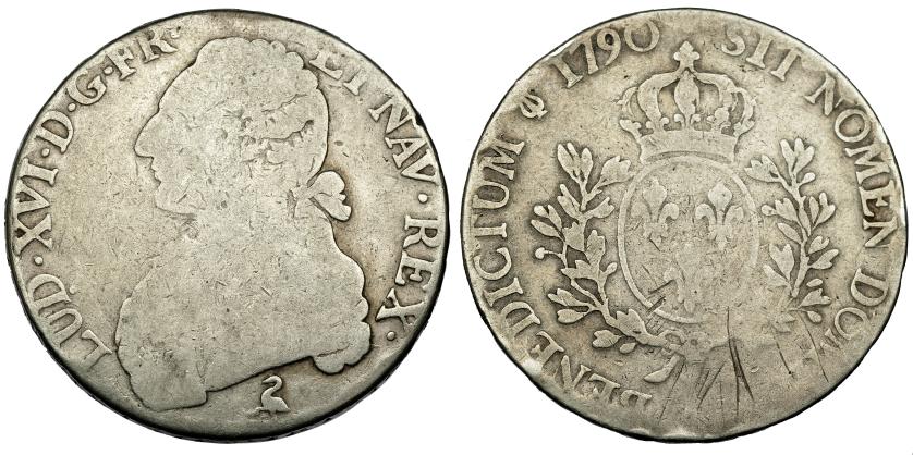 2627   -  MONEDA EXTRANJERA. FRANCIA. Luis XVI. 1 écu. 1790. París. KM-564.1. Rayitas en rev. y golpecitos en canto. BC.