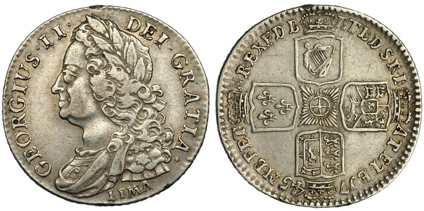 2632   -  MONEDA EXTRANJERA. GRAN BRETAÑA. Jorge II. Chelín. 1745. Lima. KM-583.2. Golpecito en gráfila. MBC.