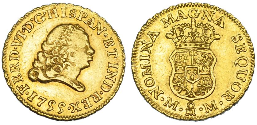 1081   -  FERNANDO VI. Escudo. 1755. México. M. M. VI-462. Pequeñas marcas. MBC+/EBC-. Escasa.