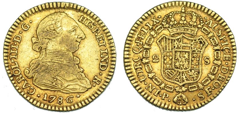 1093   -  CARLOS III. 2 escudos. 1786. Popayán. SF. VI-1385. MBC-.