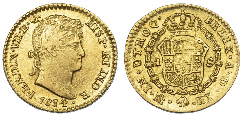 1137   -  FERNANDO VII. Escudo. 1814. México. MJ. VI-1251. R.B.O. MBC+. Muy escasa.