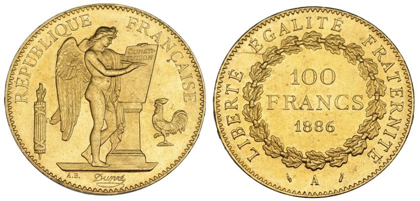 1228   -  FRANCIA. 100 francos. 1886 A. KM-832. SC. Muy escasa en esta conservación.