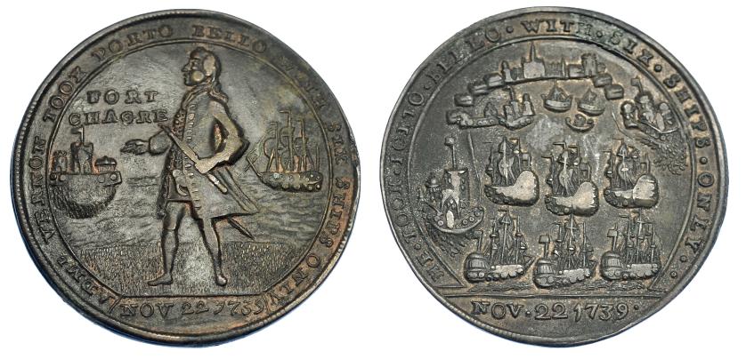 1233   -  GRAN BRETAÑA. Medalla Vernon. 1739. Fort Chagre en anv. AE 37 mm. MBC+/MBC.