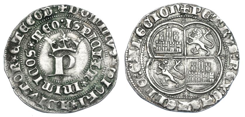 700   -  REINOS DE CASTILLA Y LEÓN. PEDRO I. Real. Coruña. X bajo la P. AR 3,52 g. 26,8 mm. III-379.3. BMM-529.6. MBC+. Muy escasa.