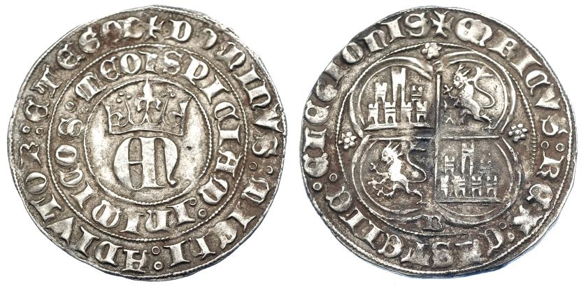 705   -  REINOS DE CASTILLA Y LEÓN. ENRIQUE II. Real. Burgos. AR 3,47 g. 28,5 mm. III-401. BMM-555. Oxidación en rev. EBC/MBC.