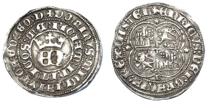 706   -  REINOS DE CASTILLA Y LEÓN. ENRIQUE II. Real. Burgos. R/ ENRICUS: DEI: GRACIA: REX: CASTEL. AR 3,50 g. 28,6 mm. III-401.2. BMM-no. MBC. Rara.