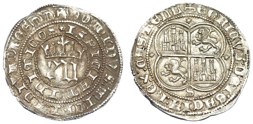 735   -  REINOS DE CASTILLA Y LEÓN. ENRIQUE III. Real. Sevilla. E y N pequeñas. AR 3,52 g. 29,4 mm. III-585. BMM-759. EBC.