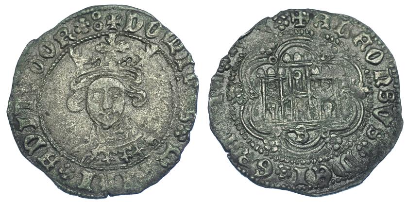 775   -  REINOS DE CASTILLA Y LEÓN. ALFONSO DE ÁVILA. Cuartillo. Sevilla. A/ :+ DOMINUS MICHI ADIUTOR. R/ + ALFONSUS DEI GRACIA REX. Ley. separadas por florones. VE 3,21 g. 28,1 mm.III-852. BMM-113.2. MBC/MBC+. Escasa. 