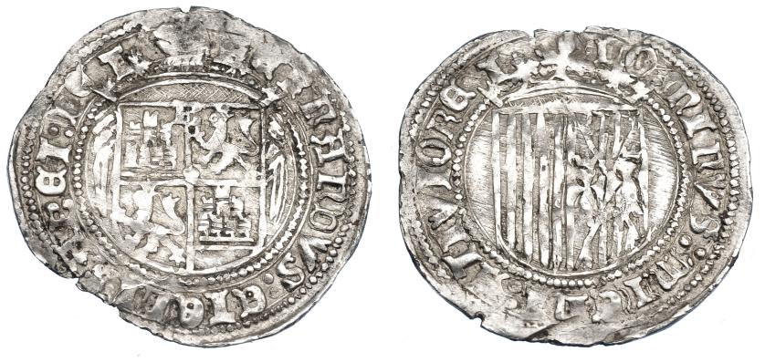 830   -  REYES CATÓLICOS. Real. Anterior a la Pragmática. Burgos. Sin marcas. AR 2,88 g. 29,2 mm. AC-294. Marcas. MBC-. Escasa.