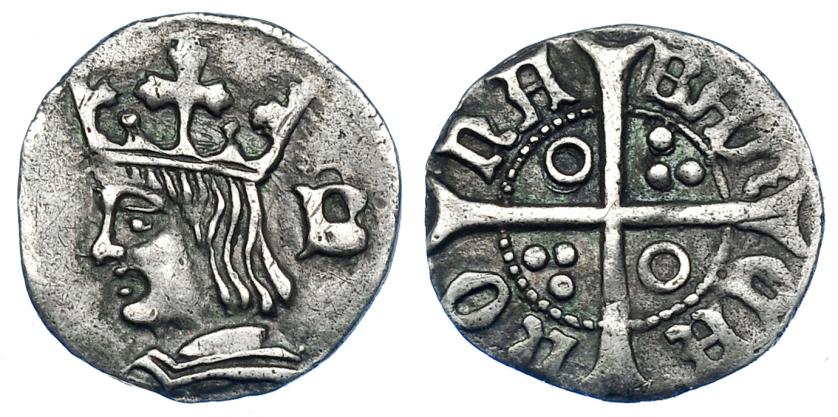 863   -  FERNANDO EL CATÓLICO. 1/4 croat. Barcelona. B detrás de busto. AR 0,74 g. 12,2 mm. IV-1144.1. MBC.