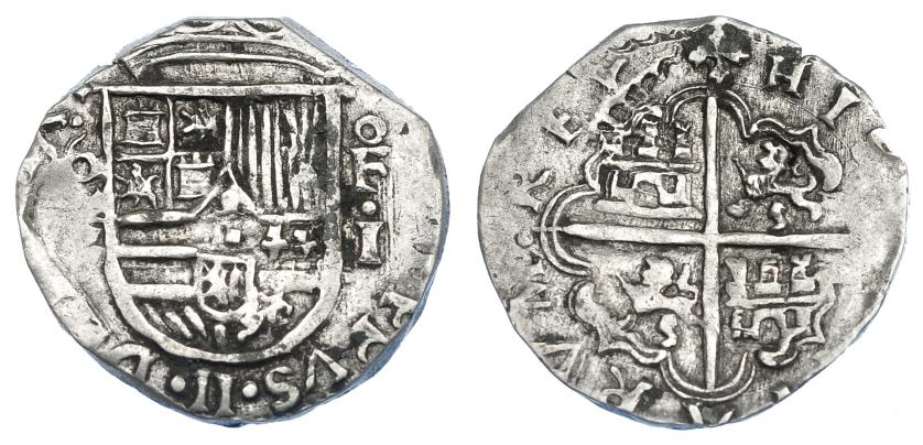 946   -  FELIPE II. Real. 1593. Valladolid. F. 3 parcialmente visible. AC-300. MBC. Muy escasa.