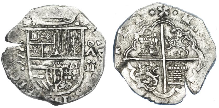 955   -  FELIPE II. 2 reales. S/F. Valladolid. Aº. AC-459. Cospel abierto. MBC+.