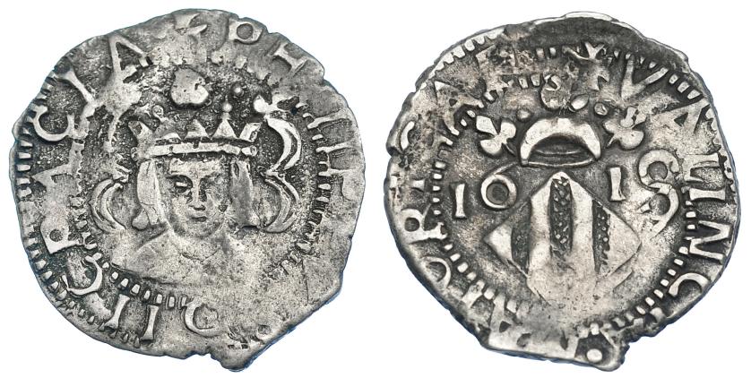 995   -  FELIPE III. Dieciocheno. 1619/10. Valencia. AC-565. MBC-/MBC. Muy escasa.