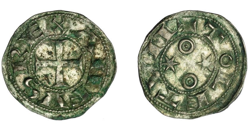 411   -  REINOS DE CASTILLA Y LEÓN. ALFONSO VI. Dinero. Toledo. A/ ANFVS REX con punto al inicio de la ley. VE 1,06 g. 17,08 mm. III-8 vte. BMM-9 vte. Leves oxidaciones. MBC+.