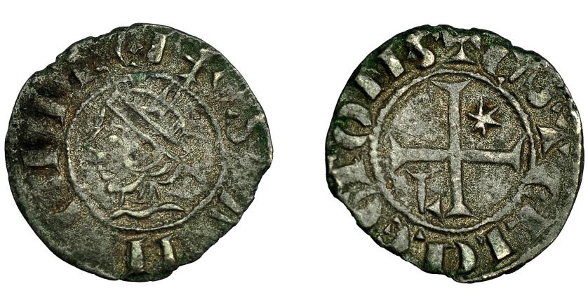 444   -  REINOS DE CASTILLA Y LEÓN. SANCHO IV. Seisén-meaja coronada. León. VE 0,54 g. 14,2 mm. III-311.1. BMM-443.1. MBC-/MBC.