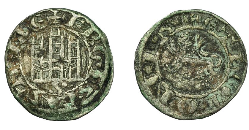 449   -  REINOS DE CASTILLA Y LEÓN. FERNANDO IV. Pepión-dinero. Sevilla. Ley. F REGIS. VE 0,89 g. 18,9 mm. III-325.2. BMM-456.3. MBC.