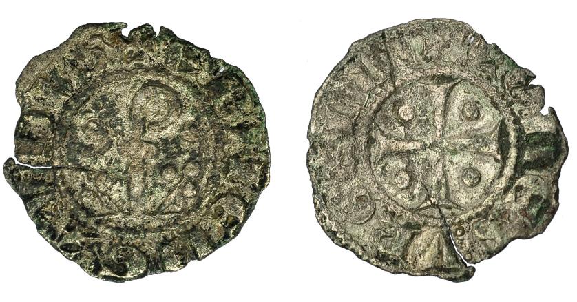 489   -  EMISIONES CONDALES Y EPISCOPALES CATALANAS. CONDADO DE URGEL. ERMENGOL X (1267-1314). Dinero. Agramunt. AR 0,49 g. 16,03 mm. IV-128. Pequeñas roturas al borde y grieta. BC+.